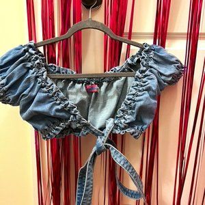 edikted denim cropped blouse